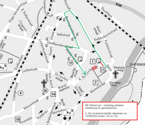 Verkeersomleiding tijdens  BK wielrennen 13 augustus